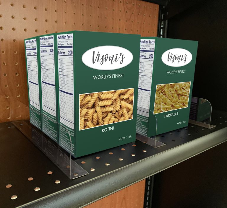 Adhesive Shelf Divider for Boxes of Pasta Adhesive Shelf Divider for Boxes of Pasta